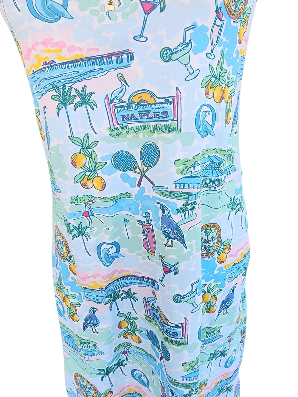 Smith & Quinn Sleeveless Light Blue Tropical Print Dress. - Picture 7 of 11